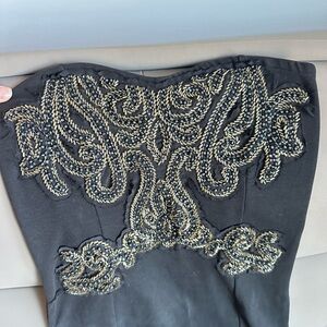 Free People Black Strapless Dress with Gold Embroidery